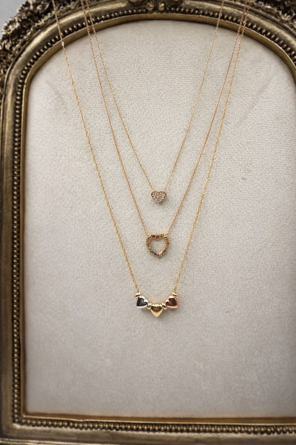 Cadena de 3 corazones en Oro 18k